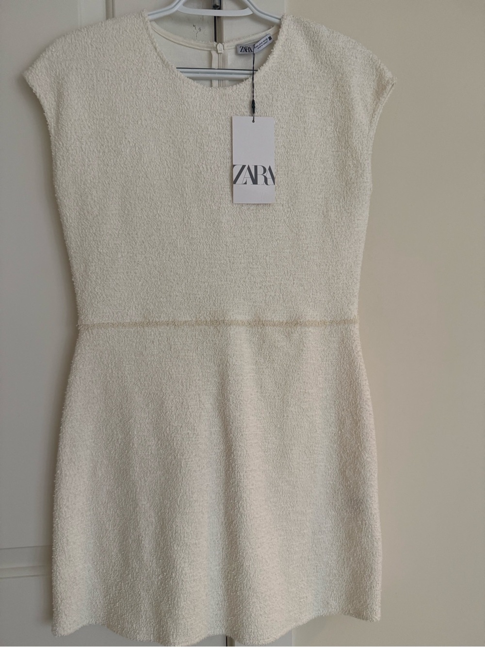 ZARA Cream Bouclé Cap-Sleeve Mini Dress